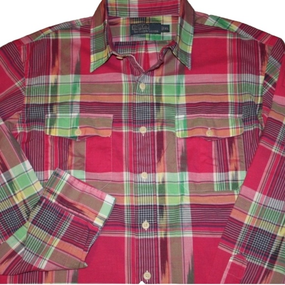 NWT $145 Polo Ralph Lauren M Pink Ikat Plaid Shirt Medium Button Front - Picture 2 of 2